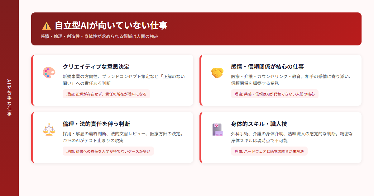 自立型AIが向いていない仕事の比較図